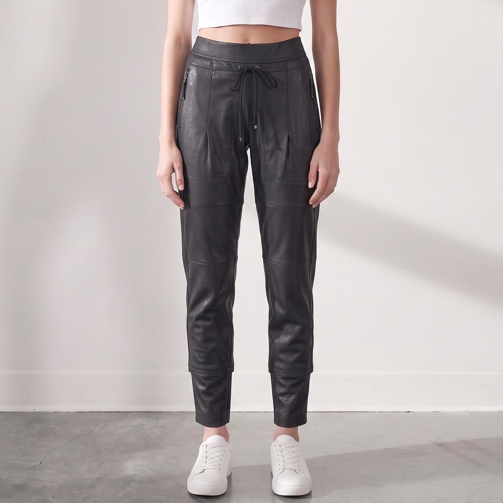 Raffaello Rossi Candy Vegan Faux Leather Pant Jogger Black size 38 / US 8